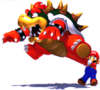Super Mario vecht met de draak Bowser

