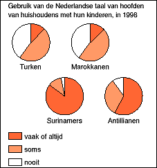 Gebruik van de Nederlandse taal van hoofden van huishoudens met hun kinderen, in 1998