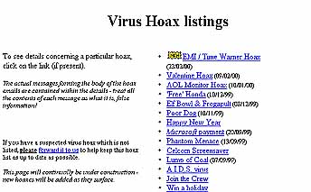 Hoaxpagina van het Virus Bulletin