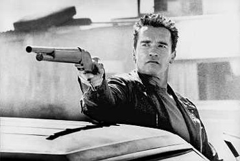 Arnold Schwarzenegger in Terminator 2: Judgement Day (1991). De film werd op een dinsdagavond na 20.00 uur uitgezonden (Foto: Kippa)